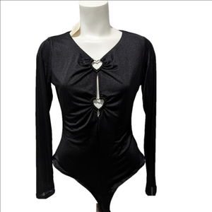 NWT Black Long Sleeve Bodysuit with Heart Accents